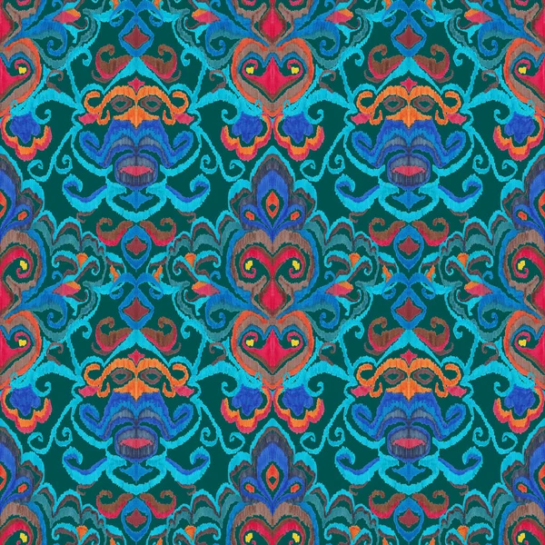 Красочный Икат Винтажном Стиле Элегантное Этническое Происхождение Ручное Рисование Восточного — стоковое фото