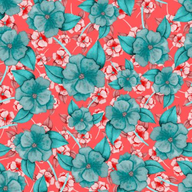 Çiçeklerle suluboya kusursuz desen. Klasik çiçek desenleri. Çiçeksiz desen. Botanik sanatı. Çiçek botanik koleksiyonu. Çiçek seti. Suluboya botanik tasarımı.