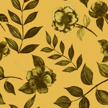 Çiçeklerle suluboya kusursuz desen. Klasik çiçek desenleri. Çiçeksiz desen. Botanik sanatı. Çiçek botanik koleksiyonu. Çiçek seti. Suluboya botanik tasarımı.