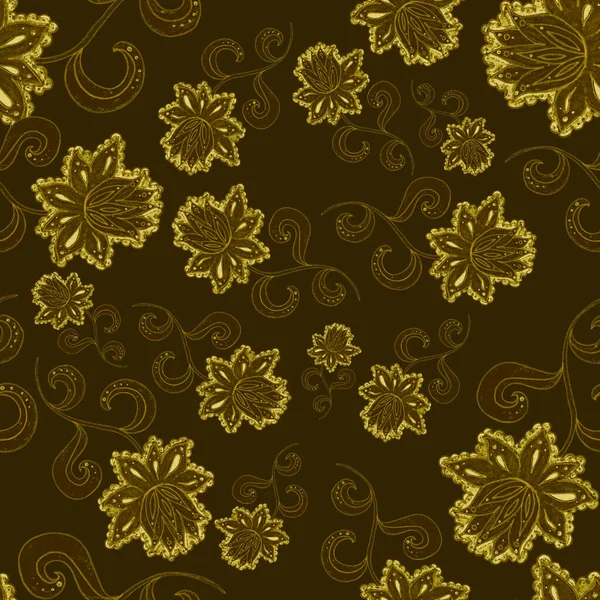 Çiçekli Yapraklı Suluboya Desenler Etnik Tarzda Çiçek Süsleme Geleneksel Şal — Stok fotoğraf