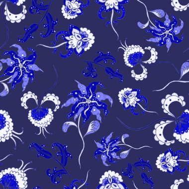 Çiçekli ve yapraklı suluboya desenler etnik tarzda. Çiçek süsleme. Geleneksel şal deseni. Tekstil tasarım dokusu. Kabilesel etnik klasik dikişsiz model..