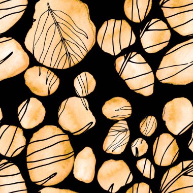 Çizgili sanat çiçekleri ve suluboya lekeleri olan yaratıcı kusursuz desen. Moda soyut modern vintage baskı.