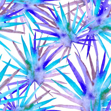 Renkli ve soyut tropikal yapraklı suluboya desenli. Egzotik bitkilerle dolu parlak yaz baskısı. Yaratıcı trend botanik tekstil tasarımı.