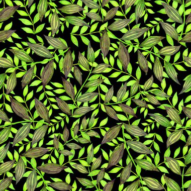 Vintage yapraklı suluboya desenli. Dekoratif tasarım için renkli yaprakları olan güzel bir botanik baskısı. Parlak bahar ya da yaz arkaplanı. Klasik düğün dekoru. Tekstil tasarımı.