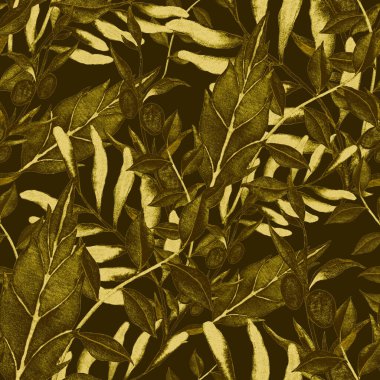 Vintage yapraklı suluboya desenli. Dekoratif tasarım için renkli yaprakları olan güzel bir botanik baskısı. Parlak bahar ya da yaz arkaplanı. Klasik düğün dekoru. Tekstil tasarımı.