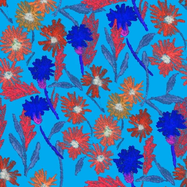 Patrón Creativo Sin Costuras Con Flores Abstractas Dibujadas Con Lápices — Foto de Stock