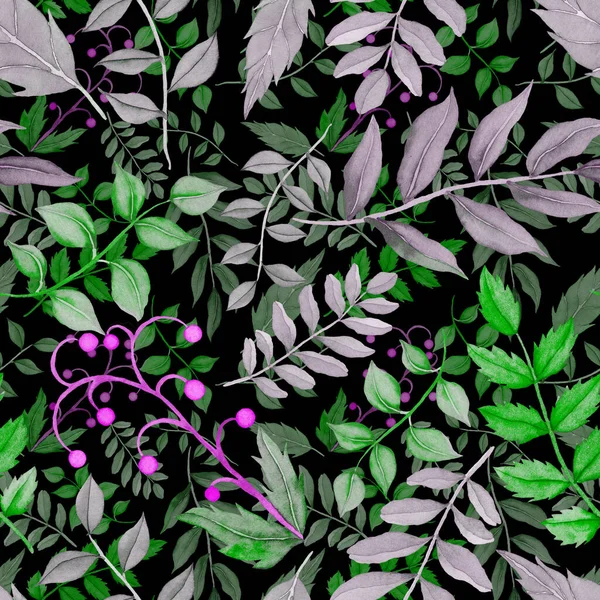 Vintage yapraklı suluboya desenli. Dekoratif tasarım için renkli yaprakları olan güzel bir botanik baskısı. Parlak bahar ya da yaz arkaplanı. Klasik düğün dekoru. Tekstil tasarımı.