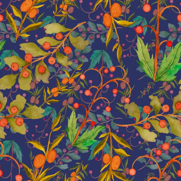 Wzór Bezszwowy Akwarela Liści Vintage Piękny Botaniczny Nadruk Kolorowymi Liśćmi — Zdjęcie stockowe
