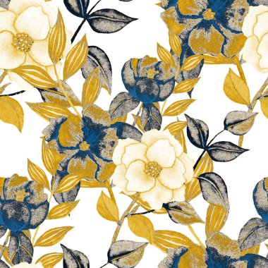 Çiçeklerle suluboya kusursuz desen. Klasik çiçek desenleri. Çiçeksiz desen. Botanik sanatı. Çiçek botanik koleksiyonu. Çiçek seti. Suluboya botanik tasarımı.