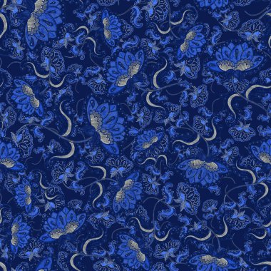 Suluboya desensiz, folky çiçekli ve yapraklı, etnik tarzda. Çiçek süsleme. Geleneksel şal deseni. Tekstil tasarım dokusu. Kabilesel etnik klasik dikişsiz model..