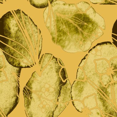 Çizgili sanat çiçekleri ve suluboya lekeleri olan yaratıcı kusursuz desen. Moda soyut modern vintage baskı.