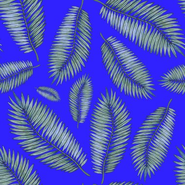 Tropikal yapraklarla suluboya kusursuz desen. Elle çizilmiş egzotik bitkilerle çok güzel bir iz. Mayo botanik tasarımı.