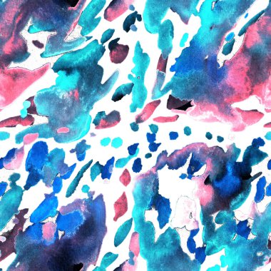 Suluboya, soyut, kusursuz desen. Parlak el yapımı elementlerle yaratıcı doku. Soyut renkli yazdırma.