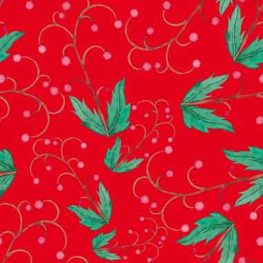 Vintage yapraklı suluboya desenli. Dekoratif tasarım için renkli yaprakları olan güzel bir botanik baskısı. Parlak bahar ya da yaz arkaplanı. Klasik düğün dekoru. Tekstil tasarımı.