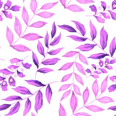 Vintage yapraklı suluboya desenli. Dekoratif tasarım için renkli yaprakları olan güzel bir botanik baskısı. Parlak bahar ya da yaz arkaplanı. Klasik düğün dekoru. Tekstil tasarımı.