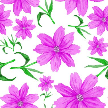 Çiçeklerle suluboya kusursuz desen. Klasik çiçek desenleri. Çiçeksiz desen. Botanik sanatı. Çiçek botanik koleksiyonu. Çiçek seti. Suluboya botanik tasarımı.