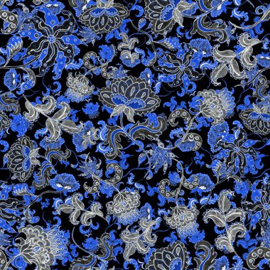 Suluboya desensiz, folky çiçekli ve yapraklı, etnik tarzda. Çiçek süsleme. Geleneksel şal deseni. Tekstil tasarım dokusu. Kabilesel etnik klasik dikişsiz model..