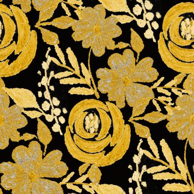 Balmumu pastel boyalarla çizilmiş soyut çiçekleri olan yaratıcı, pürüzsüz desen. Parlak renkli çiçek deseni.