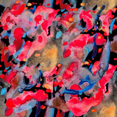 Suluboya, soyut, kusursuz desen. Parlak el yapımı elementlerle yaratıcı doku. Soyut renkli yazdırma.