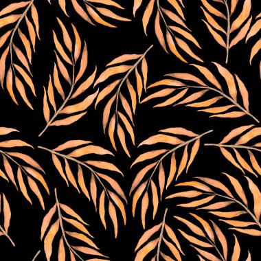 Vintage yapraklı suluboya desenli. Dekoratif tasarım için renkli yaprakları olan güzel bir botanik baskısı. Parlak bahar ya da yaz arkaplanı. Klasik düğün dekoru. Tekstil tasarımı.