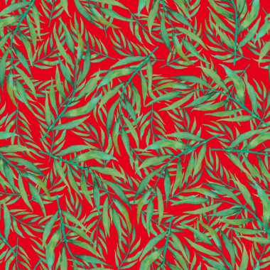 Vintage yapraklı suluboya desenli. Dekoratif tasarım için renkli yaprakları olan güzel bir botanik baskısı. Parlak bahar ya da yaz arkaplanı. Klasik düğün dekoru. Tekstil tasarımı.