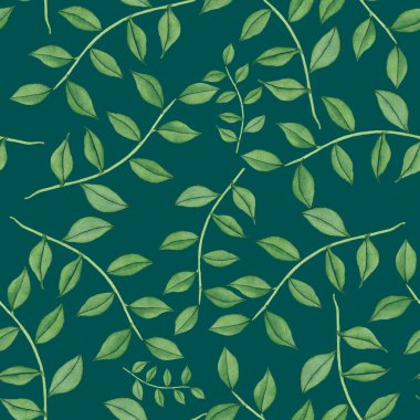 Vintage yapraklı suluboya desenli. Dekoratif tasarım için renkli yaprakları olan güzel bir botanik baskısı. Parlak bahar ya da yaz arkaplanı. Klasik düğün dekoru. Tekstil tasarımı.