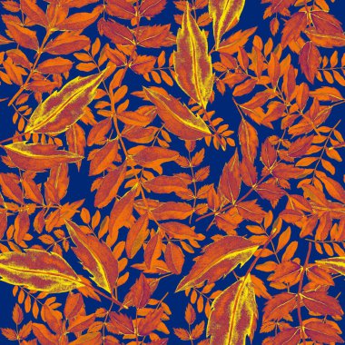 Vintage yapraklı suluboya desenli. Dekoratif tasarım için renkli yaprakları olan güzel bir botanik baskısı. Parlak bahar ya da yaz arkaplanı. Klasik düğün dekoru. Tekstil tasarımı.