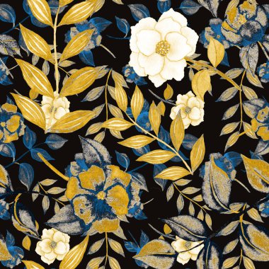 Çiçeklerle suluboya kusursuz desen. Klasik çiçek desenleri. Çiçeksiz desen. Botanik sanatı. Çiçek botanik koleksiyonu. Çiçek seti. Suluboya botanik tasarımı.