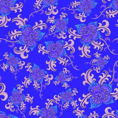 Suluboya desensiz, folky çiçekli ve yapraklı, etnik tarzda. Çiçek süsleme. Geleneksel şal deseni. Tekstil tasarım dokusu. Kabilesel etnik klasik dikişsiz model..