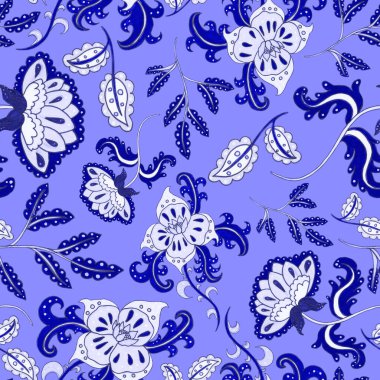 Suluboya desensiz, folky çiçekli ve yapraklı, etnik tarzda. Çiçek süsleme. Geleneksel şal deseni. Tekstil tasarım dokusu. Kabilesel etnik klasik dikişsiz model..