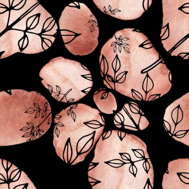 Çizgili sanat çiçekleri ve suluboya lekeleri olan yaratıcı kusursuz desen. Moda soyut modern vintage baskı.