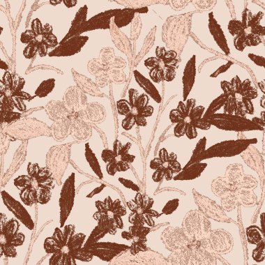 Balmumu pastel boyalarla çizilmiş soyut çiçekleri olan yaratıcı, pürüzsüz desen. Parlak renkli çiçek deseni.