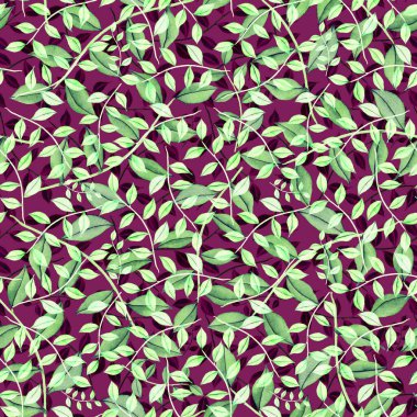 Vintage yapraklı suluboya desenli. Dekoratif tasarım için renkli yaprakları olan güzel bir botanik baskısı. Parlak bahar ya da yaz arkaplanı. Klasik düğün dekoru. Tekstil tasarımı.