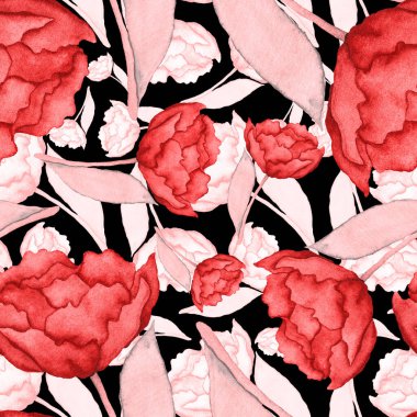 Çiçeklerle suluboya kusursuz desen. Klasik çiçek desenleri. Çiçeksiz desen. Botanik sanatı. Çiçek botanik koleksiyonu. Çiçek seti. Suluboya botanik tasarımı.