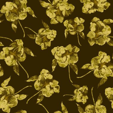 Çiçeklerle suluboya kusursuz desen. Klasik çiçek desenleri. Çiçeksiz desen. Botanik sanatı. Çiçek botanik koleksiyonu. Çiçek seti. Suluboya botanik tasarımı.