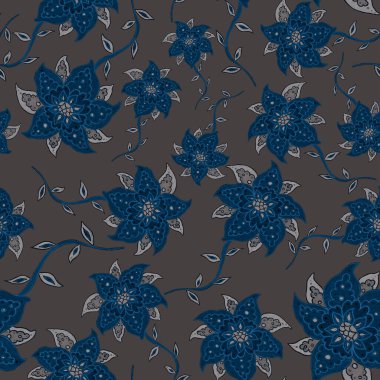 Suluboya desensiz, folky çiçekli ve yapraklı, etnik tarzda. Çiçek süsleme. Geleneksel şal deseni. Tekstil tasarım dokusu. Kabilesel etnik klasik dikişsiz model..