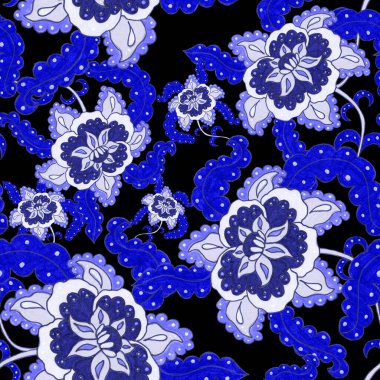 Suluboya desensiz, folky çiçekli ve yapraklı, etnik tarzda. Çiçek süsleme. Geleneksel şal deseni. Tekstil tasarım dokusu. Kabilesel etnik klasik dikişsiz model..