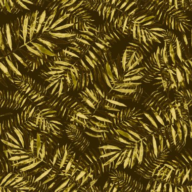 Renkli ve soyut tropikal yapraklı suluboya desenli. Egzotik bitkilerle dolu parlak yaz baskısı. Yaratıcı trend botanik tekstil tasarımı.