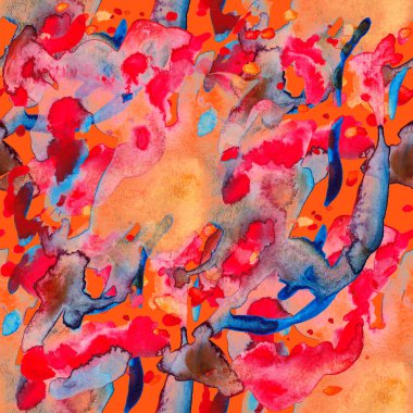 Suluboya, soyut, kusursuz desen. Parlak el yapımı elementlerle yaratıcı doku. Soyut renkli yazdırma.