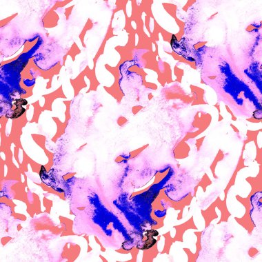 Suluboya, soyut, kusursuz desen. Parlak el yapımı elementlerle yaratıcı doku. Soyut renkli yazdırma.