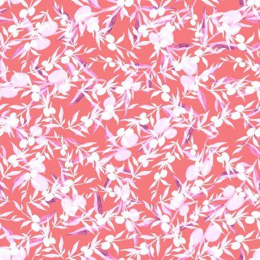 Vintage yapraklı suluboya desenli. Dekoratif tasarım için renkli yaprakları olan güzel bir botanik baskısı. Parlak bahar ya da yaz arkaplanı. Klasik düğün dekoru. Tekstil tasarımı.