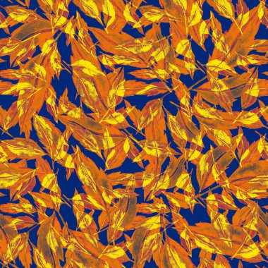 Vintage yapraklı suluboya desenli. Dekoratif tasarım için renkli yaprakları olan güzel bir botanik baskısı. Parlak bahar ya da yaz arkaplanı. Klasik düğün dekoru. Tekstil tasarımı.