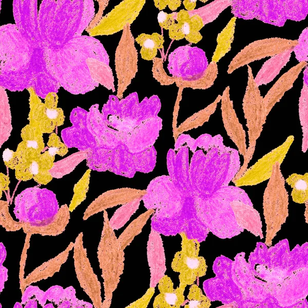 Patrón Creativo Sin Costuras Con Flores Abstractas Dibujadas Con Lápices —  Fotos de Stock