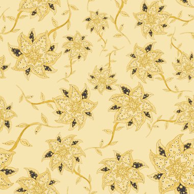 Suluboya desensiz, folky çiçekli ve yapraklı, etnik tarzda. Çiçek süsleme. Geleneksel şal deseni. Tekstil tasarım dokusu. Kabilesel etnik klasik dikişsiz model..