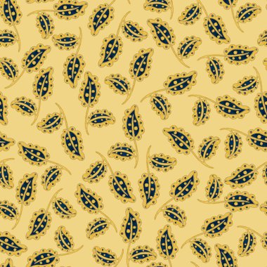 Suluboya desensiz, folky çiçekli ve yapraklı, etnik tarzda. Çiçek süsleme. Geleneksel şal deseni. Tekstil tasarım dokusu. Kabilesel etnik klasik dikişsiz model..