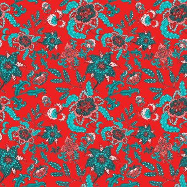 Suluboya desensiz, folky çiçekli ve yapraklı, etnik tarzda. Çiçek süsleme. Geleneksel şal deseni. Tekstil tasarım dokusu. Kabilesel etnik klasik dikişsiz model..