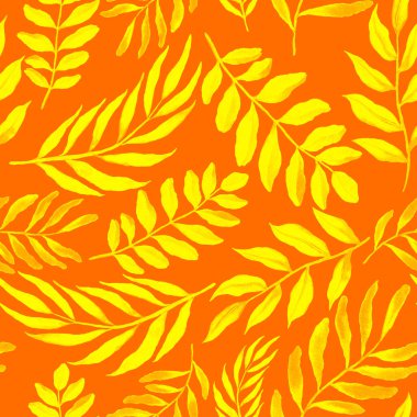 Vintage yapraklı suluboya desenli. Dekoratif tasarım için renkli yaprakları olan güzel bir botanik baskısı. Parlak bahar ya da yaz arkaplanı. Klasik düğün dekoru. Tekstil tasarımı.