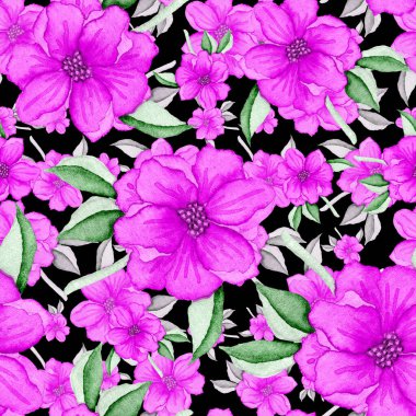 Çiçeklerle suluboya kusursuz desen. Klasik çiçek desenleri. Çiçeksiz desen. Botanik sanatı. Çiçek botanik koleksiyonu. Çiçek seti. Suluboya botanik tasarımı.