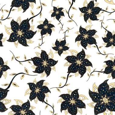 Suluboya desensiz, folky çiçekli ve yapraklı, etnik tarzda. Çiçek süsleme. Geleneksel şal deseni. Tekstil tasarım dokusu. Kabilesel etnik klasik dikişsiz model..