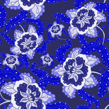 Suluboya desensiz, folky çiçekli ve yapraklı, etnik tarzda. Çiçek süsleme. Geleneksel şal deseni. Tekstil tasarım dokusu. Kabilesel etnik klasik dikişsiz model..